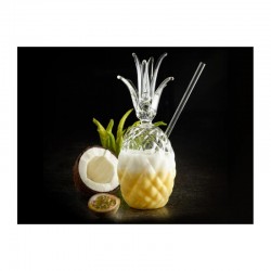 100% Chef Pipetli Ananas Cam Kokteyl Bardağı, 300 ml - Thumbnail