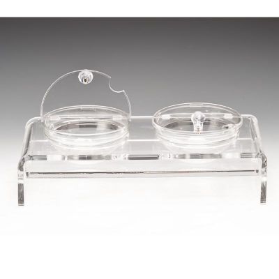 Zicco - Zicco Teşhir Standı, 2'li, Cam Kaseli, Kapaklı, Polikarbon, Kase Ø 14 cm, Stand 39x19 cm