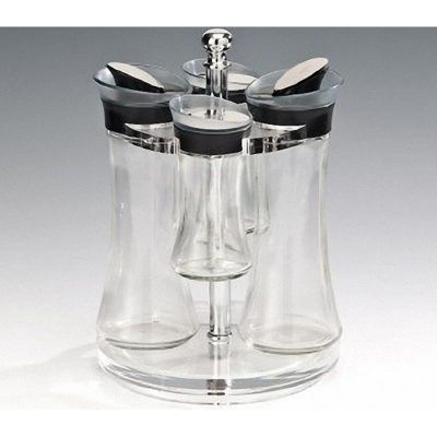 Zicco - Zicco Yağlık Sirkelik Tuzluk Biberlik Takımı, Lüx Standlı, 4'lü, 150 cl, Şeffaf