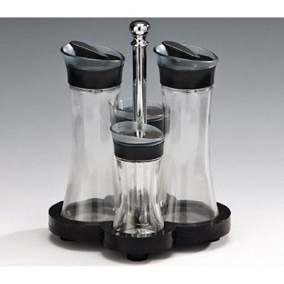 Zicco - Zicco Yağlık Sirkelik Tuzluk Biberlik Takımı, Lüx Standlı, 4'lü, 150 cl, Siyah