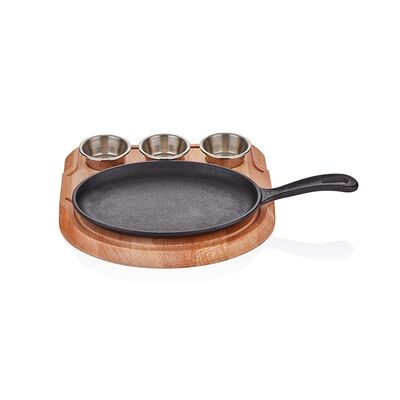 Altınbaşak - Altınbaşak Döküm Demir Oval Saplı Fajita Tavası+Sosluklu Nihale, 24x17 cm