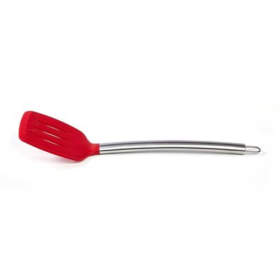 Biradlı - Biradlı Çelik Saplı Silikon Spatula, 35 cm, Kırmızı