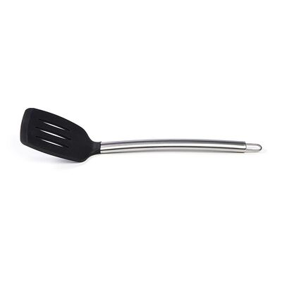 Biradlı - Biradlı Çelik Saplı Silikon Spatula, 35 cm, Siyah