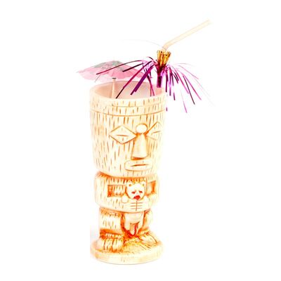 Biradlı GRV-20216 Seramik Tiki Mug Kokteyl Bardağı, 310 cc, 8x18, 5 cm, Turuncu