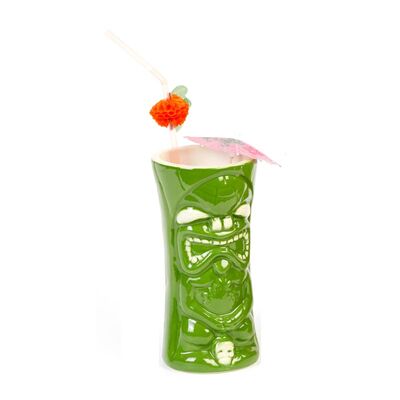 Biradlı GRV-20212 Seramik Tiki Mug Kokteyl Bardağı, 440 cc, 8x17, 5 cm, Yeşil