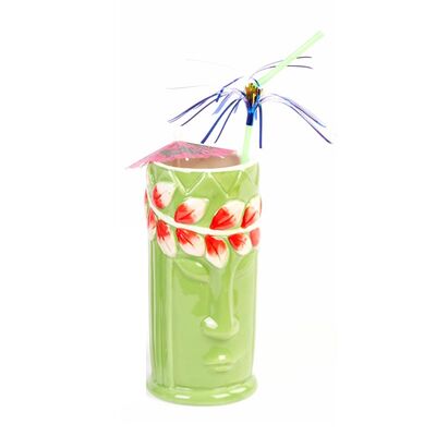 Biradlı GRV-20213 Seramik Tiki Mug Kokteyl Bardağı, 540 cc, 8x17, 5 cm, Yeşil