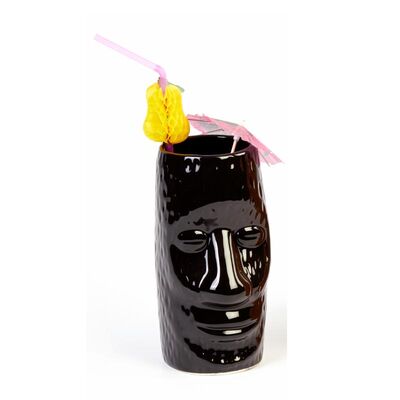 Biradlı GRV-20208 Seramik Tiki Mug Kokteyl Bardağı, 600 cc, 8x17 cm, Siyah