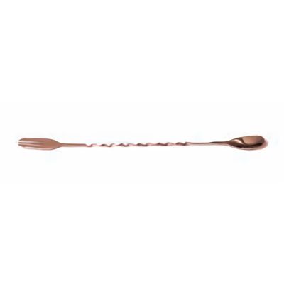 Biradlı - Biradlı Bar Kaşık, Burgulu, Çatallı, 33 cm, Bakır