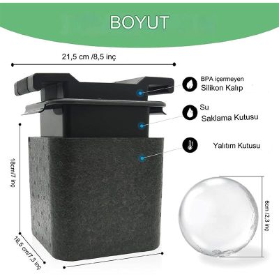 Cafemarkt 4 Hazneli Küre Buz Yapma Kalıbı, Siyah