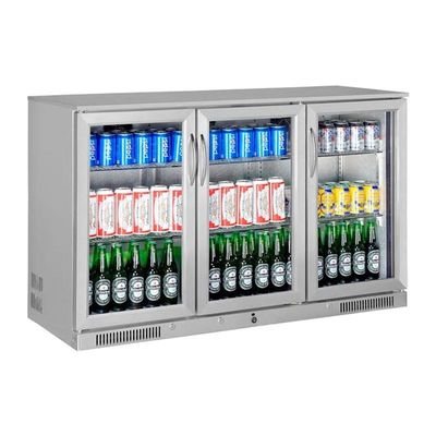 GTech - GTech SC-338F-S Bar Arkası Şişe Soğutucu Dolap, 3 Kapılı, Paslanmaz Çelik Kasa, 338 L