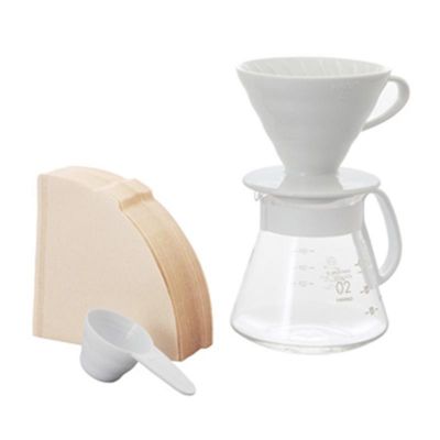 Hario - Hario V60 02 Kahve Demleme Seti, Seramik, Beyaz