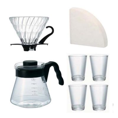 Hario - Hario V60 Cam Demleme ve 4'lü Bardak Seti