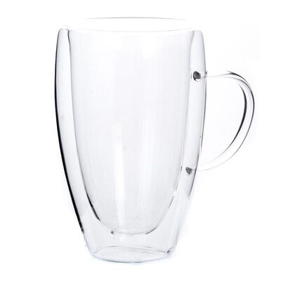 Keenmax - Keenmax Çift Cidarlı & Camlı Kulplu Bardak, 450 ml