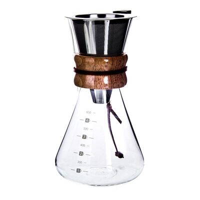 Keenmax Pour Over Chemex Kahve Demleyici, Ahşap Tutacaklı, Metal Filtreli, 550 ml