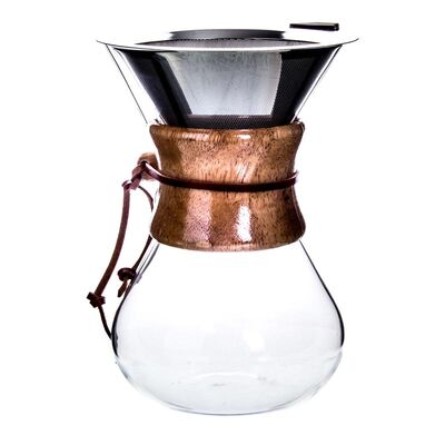 Keenmax Pour Over Chemex Kahve Demleyici, Ahşap Tutacaklı, Metal Filtreli, 800 ml