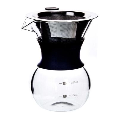 Keenmax Pour Over Chemex Kahve Demleyici, Plastik Tutacaklı, Metal Filtreli, 200 ml