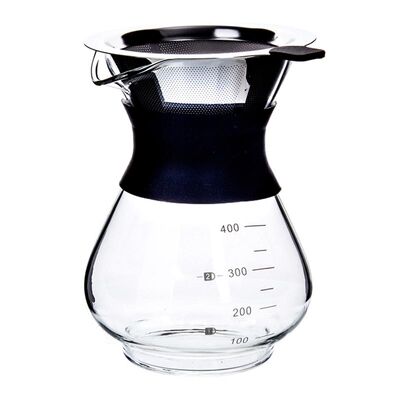 Keenmax - Keenmax Pour Over Chemex Kahve Demleyici, Plastik Tutacaklı, Metal Filtreli, 400 ml
