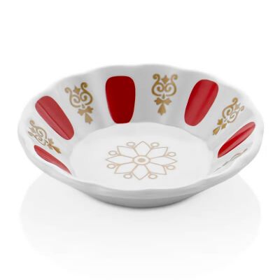 Külsan Thermoset - Külsan Thermoset Çay Tabağı, Ø 11 cm, Ortası Desenli, Kırmızı-Beyaz