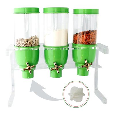 Oggetti 3 Hazneli Set Üstü Silo, Pleksi, Kapasite 4.5 kg, 12x30 cm, Yeşil