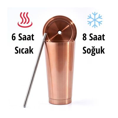 Ozdusk Paslanmaz Pipetli Termos Matara, 500 ml, Bakır