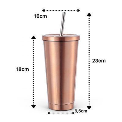 Ozdusk Paslanmaz Pipetli Termos Matara, 500 ml, Bakır