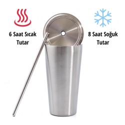 Ozdusk Paslanmaz Pipetli Termos Matara, 500 ml, Gri - Thumbnail