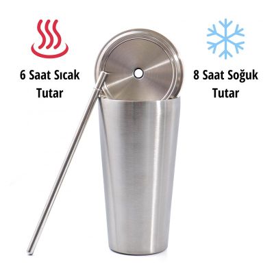 Ozdusk Paslanmaz Pipetli Termos Matara, 500 ml, Gri