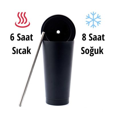 Ozdusk Paslanmaz Pipetli Termos Matara, 500 ml, Siyah