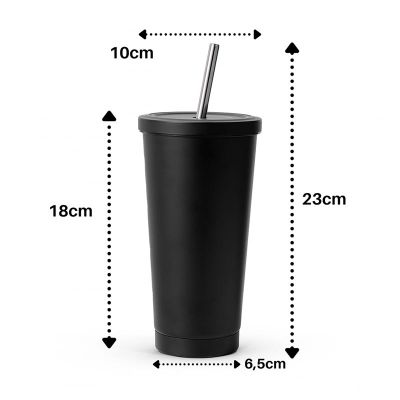 Ozdusk Paslanmaz Pipetli Termos Matara, 500 ml, Siyah