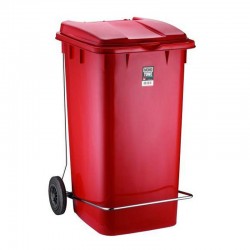 Bora Plastik Pedallı Demirli Çöp Kovası, 240 L, Kırmızı - Thumbnail