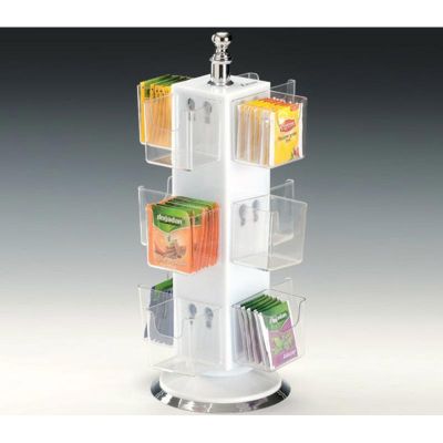 Zicco ZCP-651 Akrilik Döner Poşet Çay Standı, 12 Bölmeli, 36 cm, Beyaz