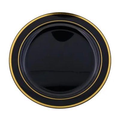Rubikap Tek Kullanımlık Altın Detaylı Düz Tabak, 26 cm, Siyah