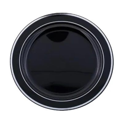 Rubikap Tek Kullanımlık Gümüş Detaylı Düz Tabak, 19 cm, Siyah