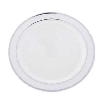 Rubikap Tek Kullanımlık Gümüş Detaylı Düz Tabak, 23 cm, Beyaz