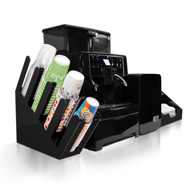 Saeco Aulika Evo Top HSC Kahve Makinesi + Coffee Tech Süt Soğutucu + Bardaklık Standı + Coffee Tech Peçete ve Karıştırıcı Standı, Pleksi